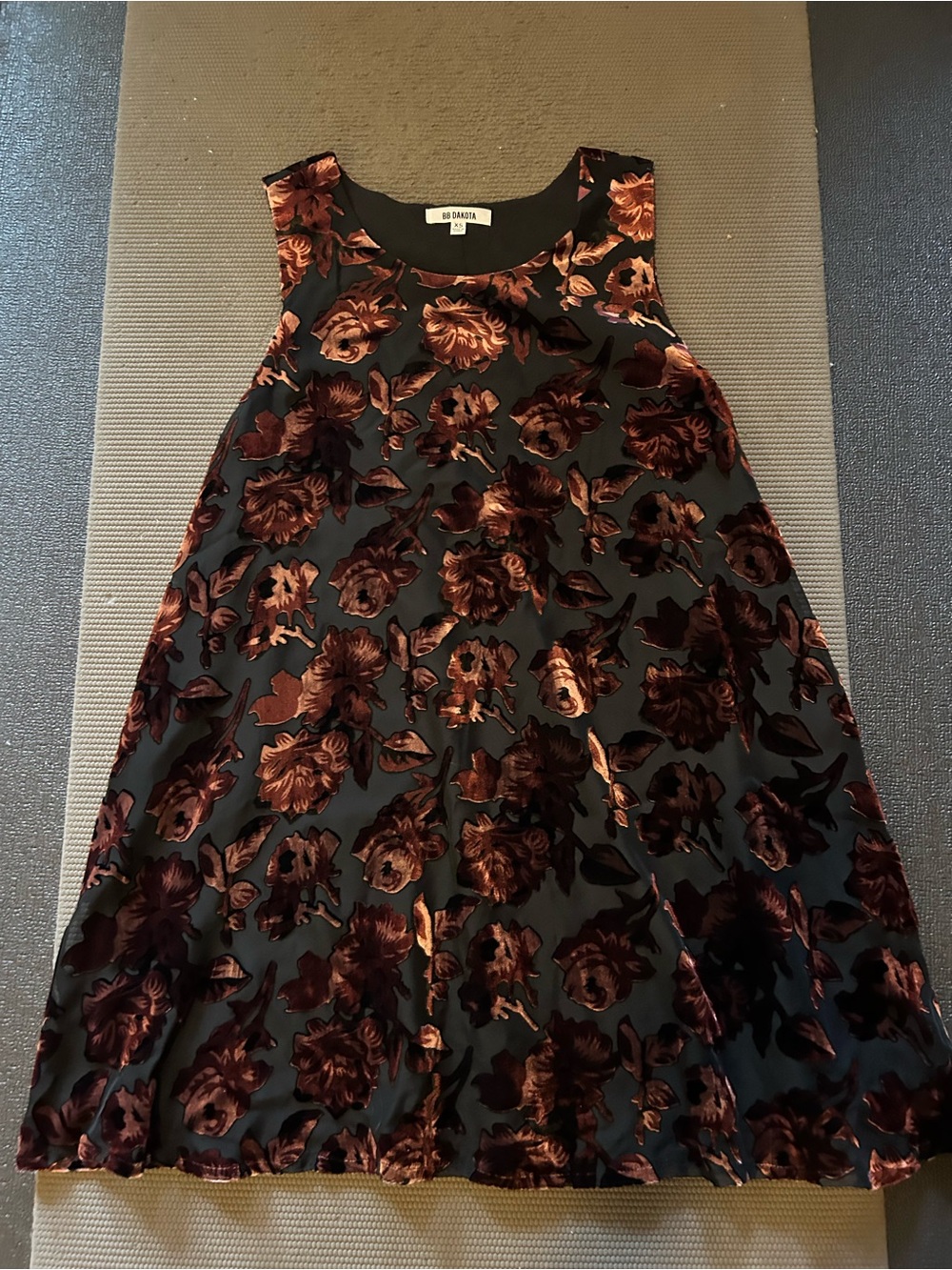 BB Dakota Black Dress with Copper Floral Burnout
